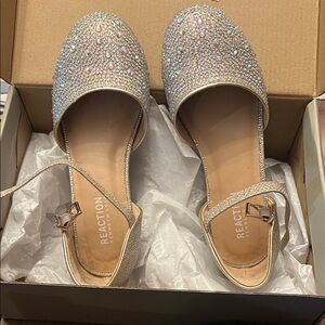 Kenneth Cole Reaction girl's  wedge dress shoes in soft gold champagne Glitter